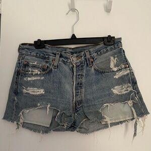 Cutoff Levi’s distressed denim shorts